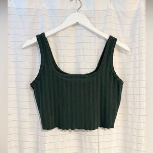 Offline by Aerie Forest Green Ribbed Crop Tank Top Size Medium